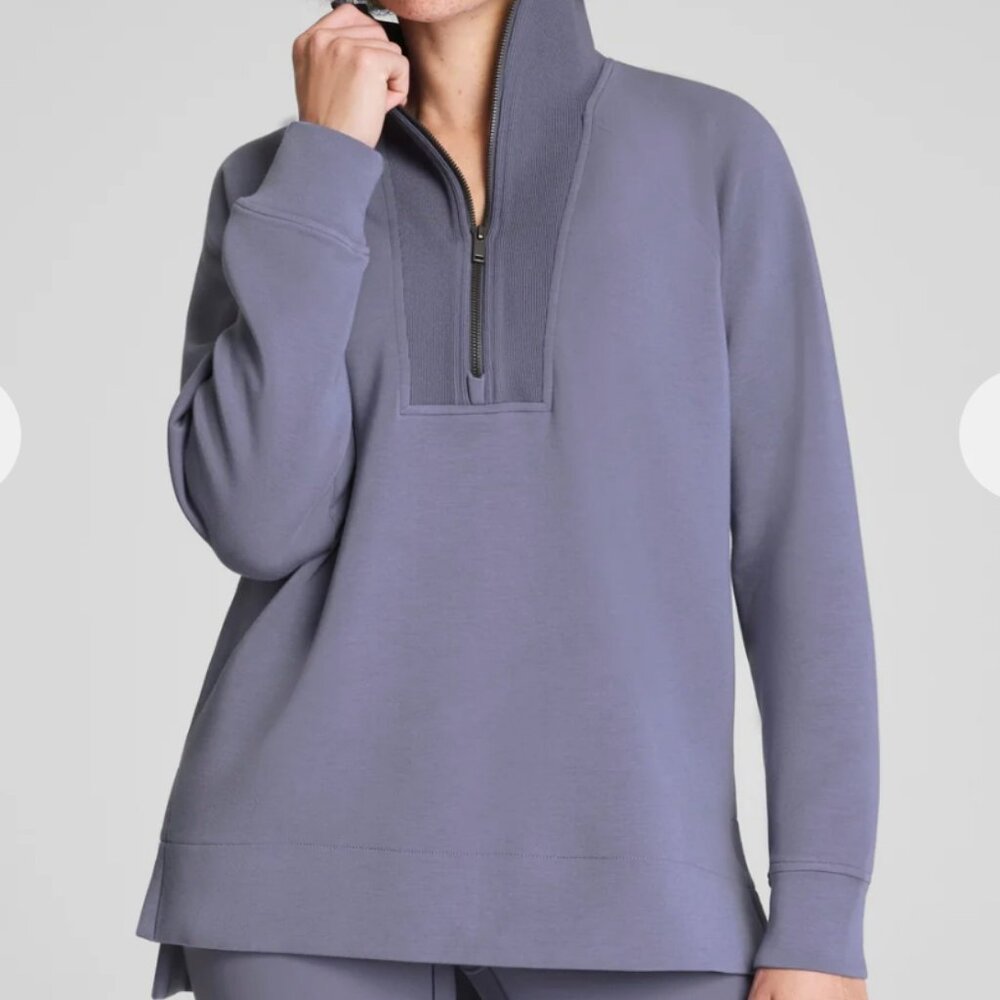 Spanx Air Essentials Brushed Half-Zip Sweatshirt in Pewter